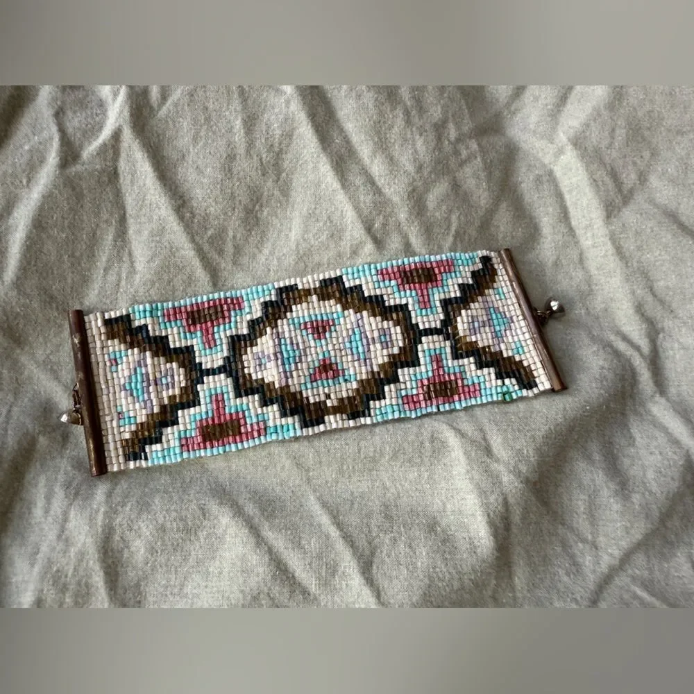 Y2K Handmade Tribal Inspired Beaded Woven Bracelet with Magnet Closure